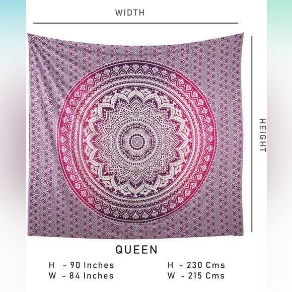 Pink Ombre Mandala Tapestry Hippie Cotton - Picture 6 of 7